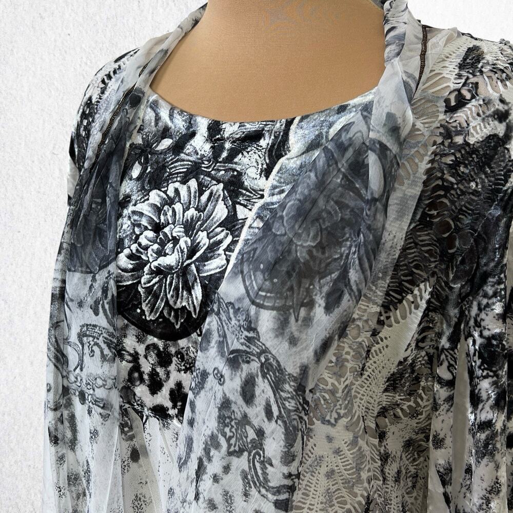 Funsport Lagenlook Tunic Top Y2K Size M Fairycore Sheer Layers Lace Flowy Boho